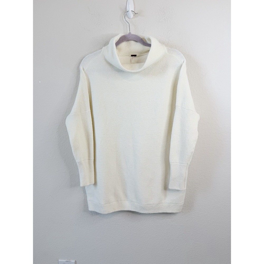 Free People Ivory Cowl Neck‎ Tunic Sweater Pullover Sz XS Oversized Cozy Knit